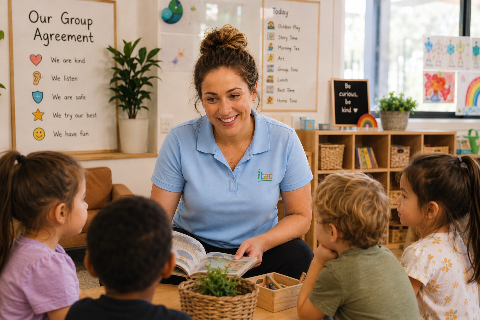 Australian teacher aide supervising a classroom.