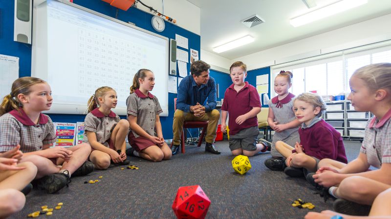 Education support worker seen working in a school.